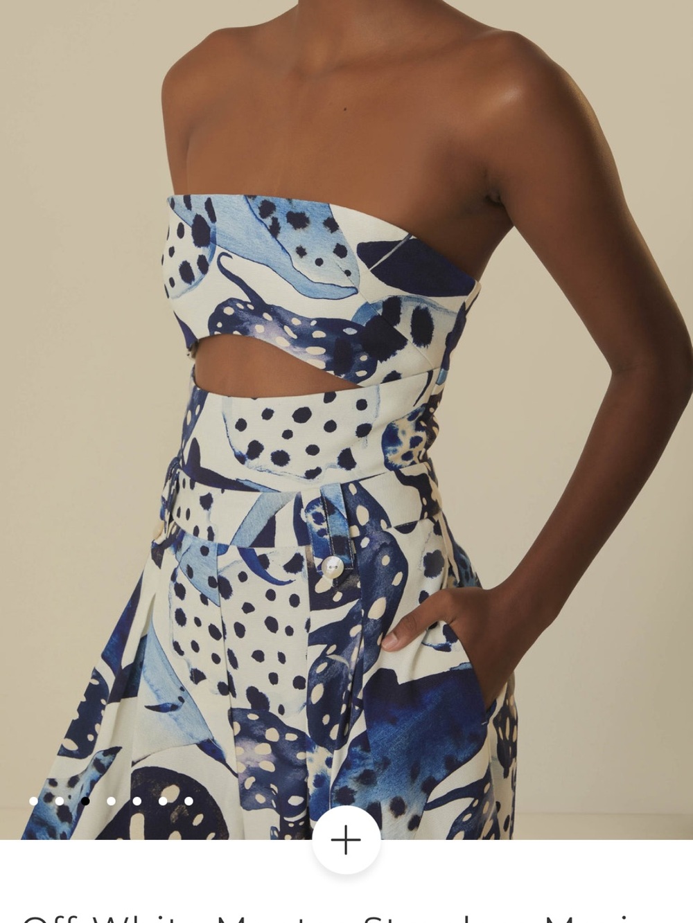 Farm Rio Blue & White Abstract Strapless Wide-Leg Jumpsuit - Picture 3 of 7